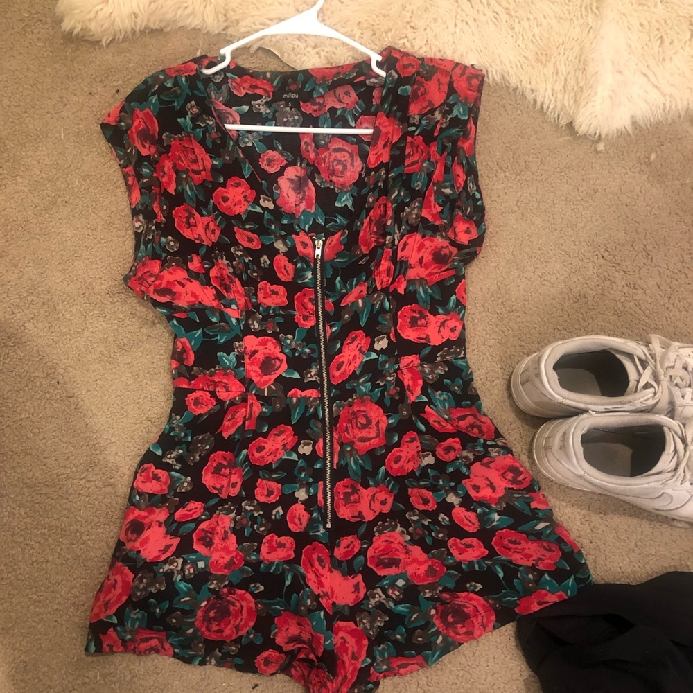 LF millau red rose romper with zip up front